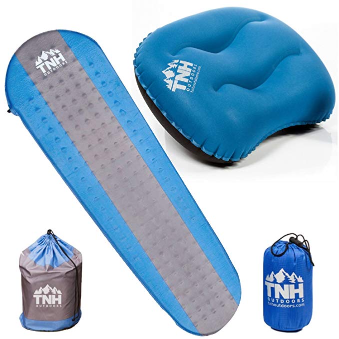 TNH Outdoors Smart Bundle: #1 Premium Self Inflating Sleeping Pad & Inflatable Camping Pillow