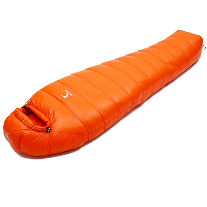 CADENO Compact Mummy Down Sleeping Bag for Backpacking, Outdoor Waterproof Warm Ultralight Single Sleeping Bag with Lightweight Compression Sack for Hiking Camping, Orange, Green, Blue