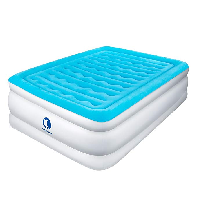 Canway Air Mattress, Elevated Raised Comfort Inflatable Airbed with Built-in Electric Pump Queen Size Height 22