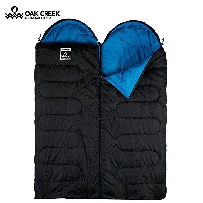 Oak Creek Double Sleeping Bag Bundle | Two Separate Sleeping Bags Designed to Zip Together to Form A Huge Double (85 Inches Long by 58 Inches Wide) or Used Separately | Perfect for 3 Season Camping