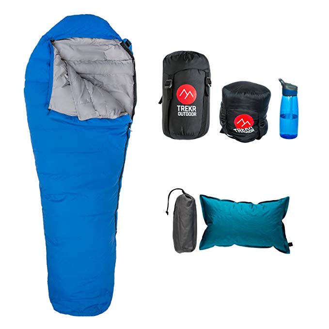32°F Lightweight Backpacking Sleeping Bag - Air Pillow Combo, 3 Season Down Fill Mummy Bag - Compression Sack Included, Zip Two Together, YKK zipper, Ultralight, Ultra Compactable for Camping