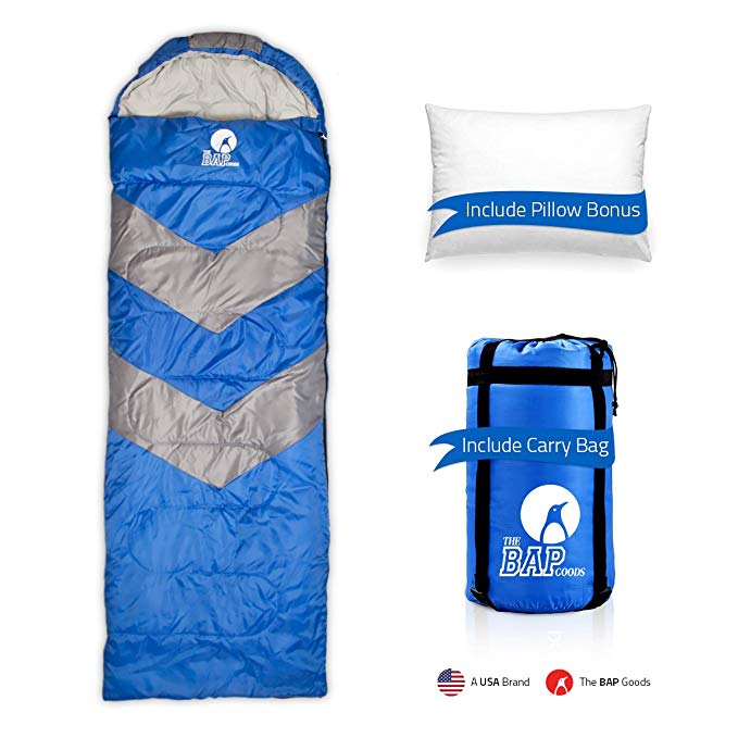 Sleeping Bag Outdoor Camping Extra Wide - Bonus Pillow - For Men Women & Adults 210T Ripstop Compact Envelope Sleeping Bag - Ideal For All Year Long–Available In Two Colors and Different Thickness