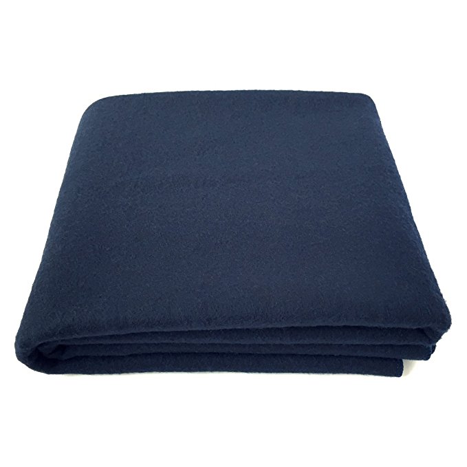 EKTOS 100% Wool Blanket, Navy Blue, Warm & Heavy 5.5 lbs, Large Washable 66