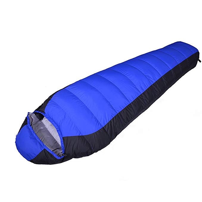 Lightweight Super Warm Duck Down Sleeping Bag with 300 Filling Power Mummy Style