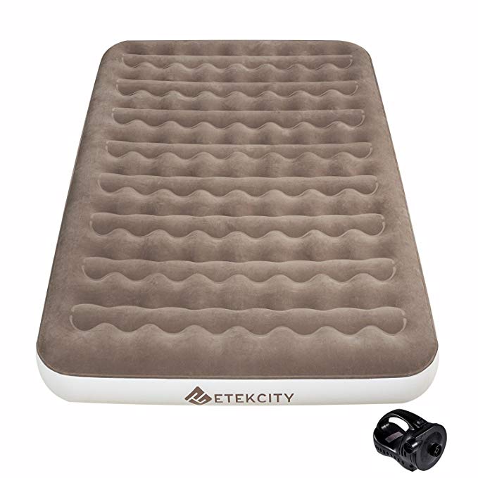 Etekcity Camping Air Mattress Twin and Queen Size Portable Inflatable Single High Airbed Blow up Guest Bed Tent Mattress with Rechargeable Pump, Height 9