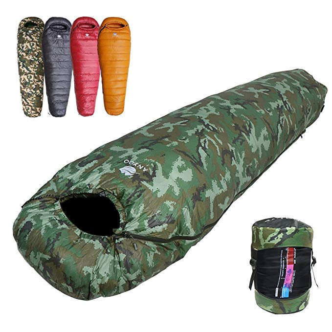 Anyoo Goose Down Sleeping Bag Lightweight Portable 32 F,Zip Together to Make a Double,Perfect for Hiking Camping Outdoors,Compression Sack Included and 9 Color Options