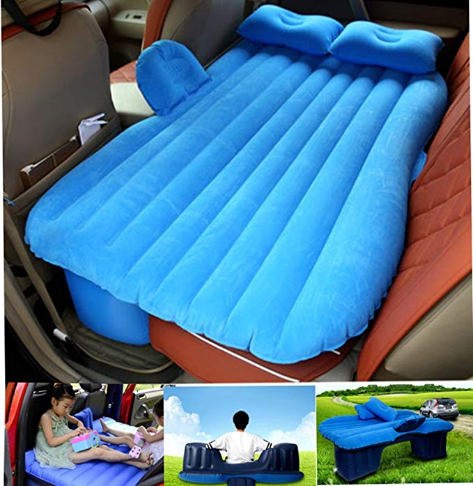 FLY5D Inflatable Car Mobile Cushion Seat Sleep Rest Mattress Air Bed Outdoor Sofa Mat Car Air Mattress Travel Bed (Beige without baffle) (Blue)