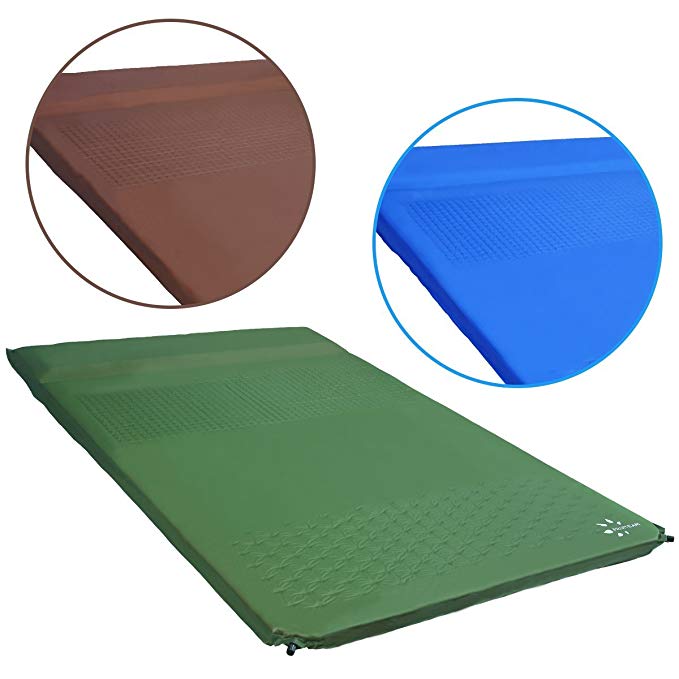FRUITEAM Sleeping Pad 2 Person, Self Inflating Foam Pads Mat Sleeping Pad for Car Camping with Attached Inflating Pillow