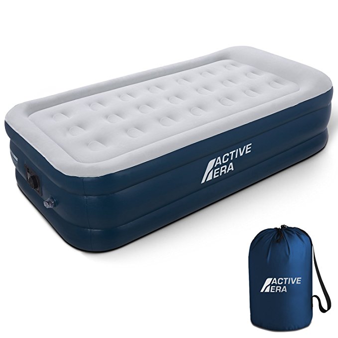 Active Era Premium Twin Size Air Mattress (Single) - Elevated Inflatable Air Bed, Electric Built-in Pump, Raised Pillow & Structured Air-Coil Technology, Height 21
