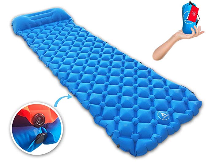 Inflatable Backpacking Camping Sleeping Pad Mat - Lightweight Air Mattress with Snap-On to Double The Size