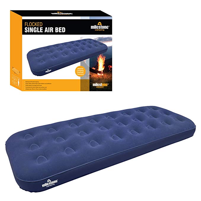 Milestone Camping Single Flocked Airbed - Blue