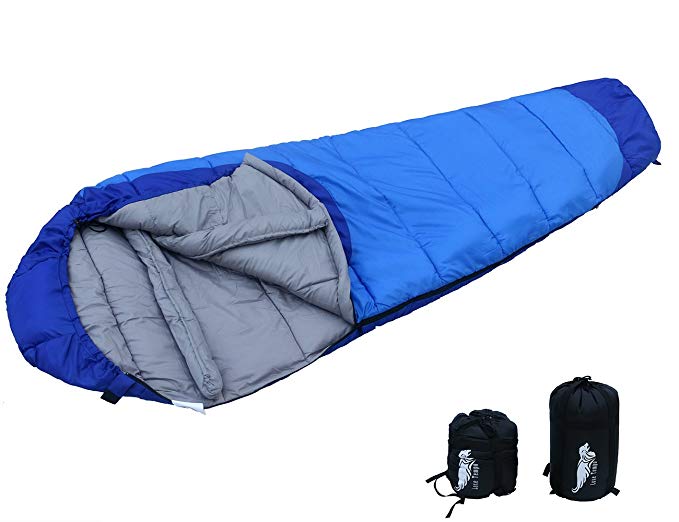 Luxe Tempo Compressible Hooded Mummy Sleeping Bag Lightweight Ripstop Water Resistant for Camping Backpacking 7.5 ft