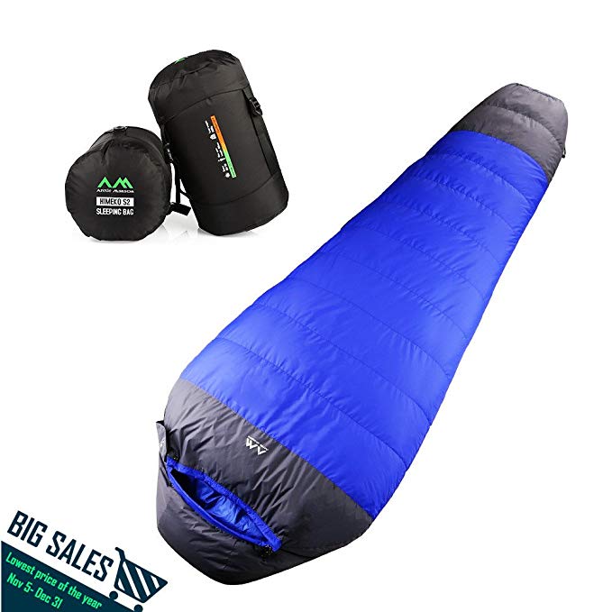 Arctic Monsoon Ultralight Sleeping Bag, 3 Seasons 32 Degree Down Mummy Bags, Lightweight Compression Sack for Adults, Camping, Backpacking, Hiking